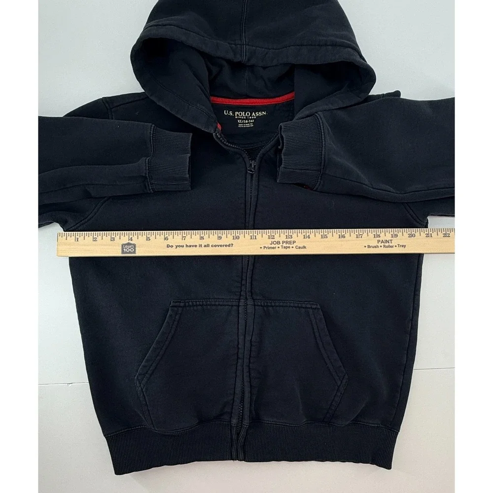 US Polo Assn Hoodie Youth XL Black Full Zip Sweatshirt Red Logo Fleece‎ Jacket
